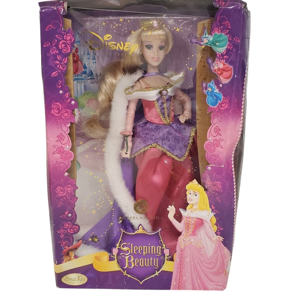 Disney Princess Sleeping Beauty Aurora Porcelain Doll Brass Key Keepsakes
